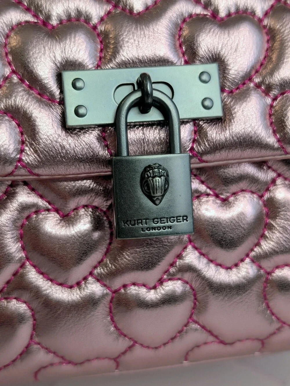 Kurt Geiger London Pink Heart Mini Brixton Metallic Bag NWT Dust Bag Included